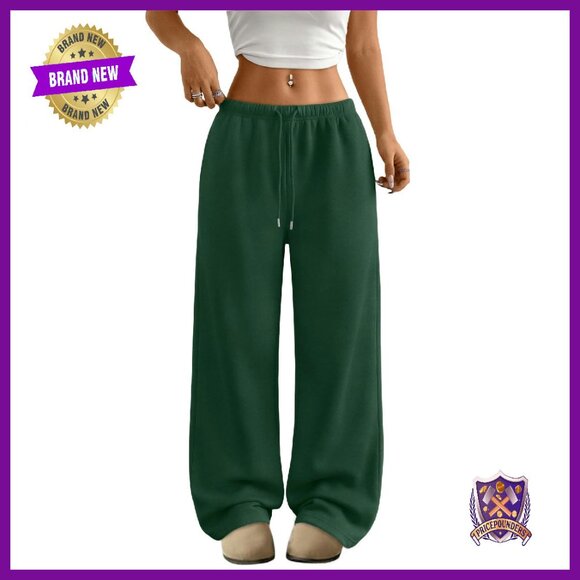 Wide Leg Sweatpants Drawstring Low Rise Fleece Lined Joggers with Pockets